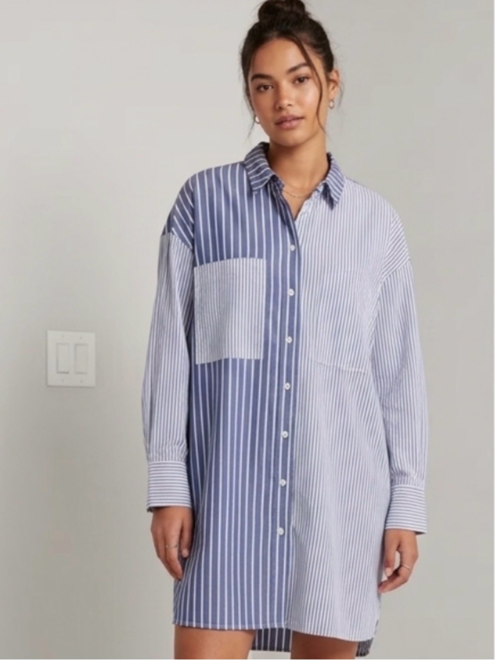 Abercrombie & Fitch Minimalist Striped Shirt Dress in Blue and White